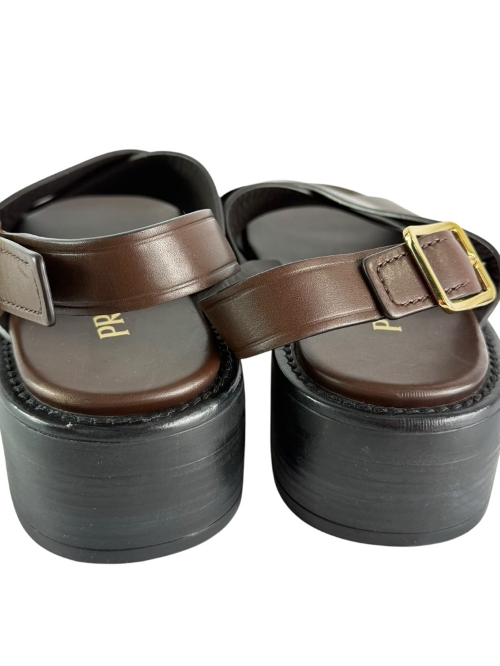 PRADA Brown Sandali Block Crisscross Slingback Sandals 37 - 7 US Made in Italy - Picture 4 of 12